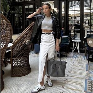 Zara Cream Maxi Ecru Denim Skirt Front Slit Sz X-Small